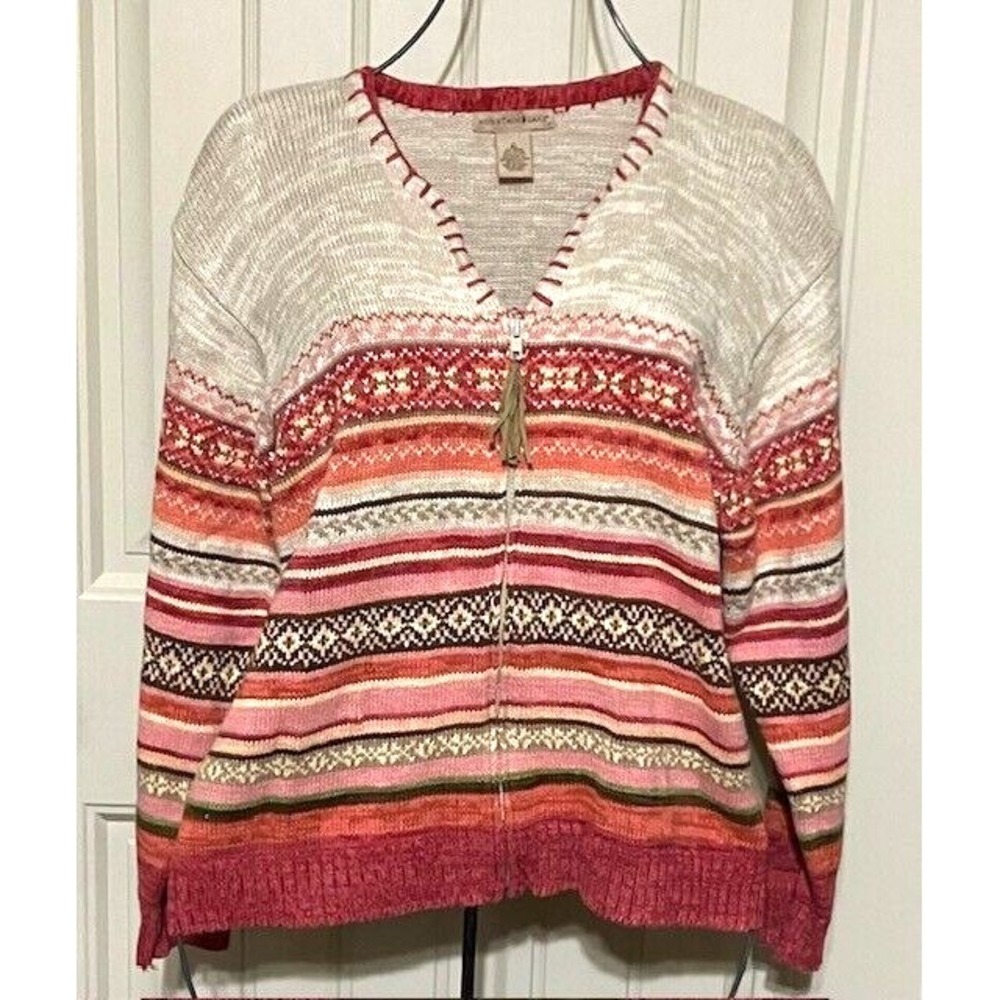 Vintage Ladies Mountain Lake Cardigan Sweater Full Zip Sweater Size XL